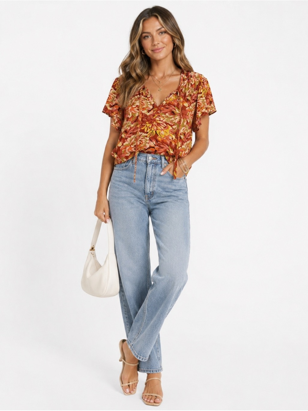 Torrid Esther V Neck Tie-Front Floral Boho Peasant Top Flutter Sleeve Size 1X